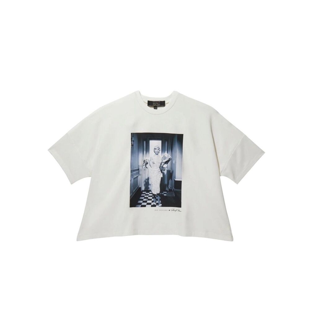 IVORY LELE SADOUGHI X MARILYN MONROE CRYSTAL & PEARL GRAPHIC TEE M/L NWT
